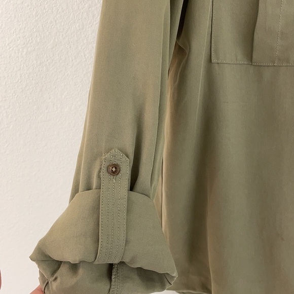 Anthropologie Holding Horses Army Green Utility Wrap Front Blouse - Picture 5 of 9